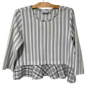 Habitat | Top Striped Peplum Black White 3/4 Sleeves Pullover Crinkle Size Small